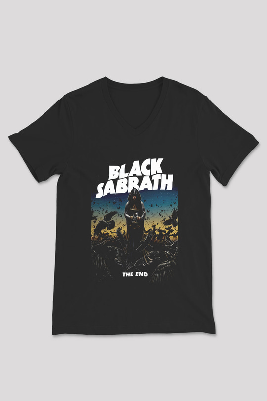 Black Sabbath The End Beyaz Unisex V Yaka Tişört