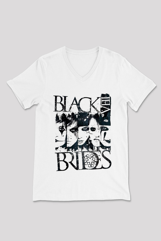 Black Veil Brides Beyaz Unisex V Yaka Tişört T-Shirt