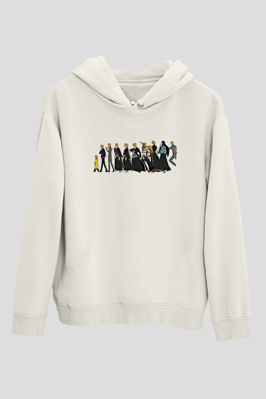 Bleach Baskılı Beyaz Unisex Hoodie