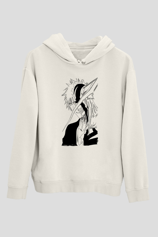 Bleach Baskılı Beyaz Unisex Hoodie