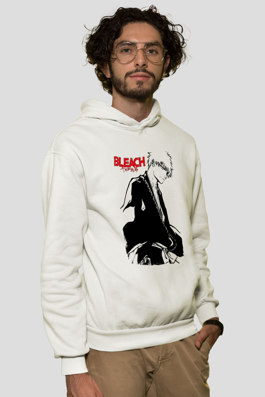 Bleach Baskılı Beyaz Unisex Hoodie