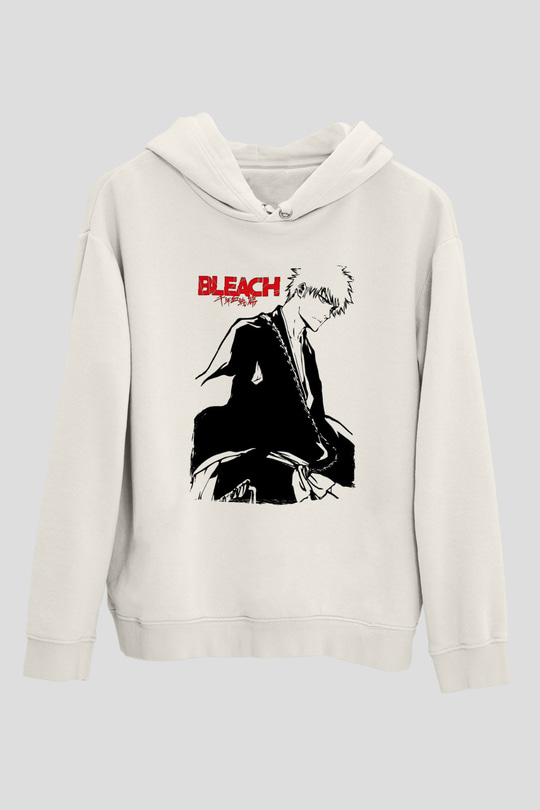 Bleach Baskılı Beyaz Unisex Hoodie