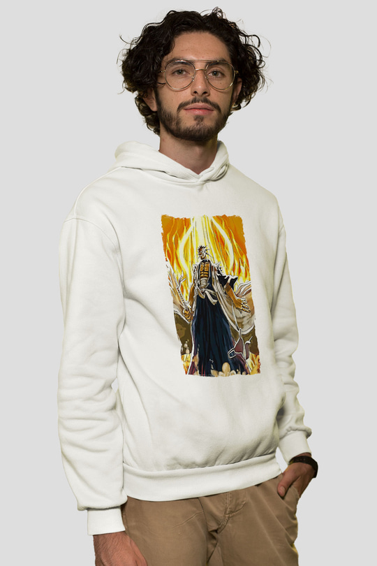Bleach Baskılı Beyaz Unisex Hoodie