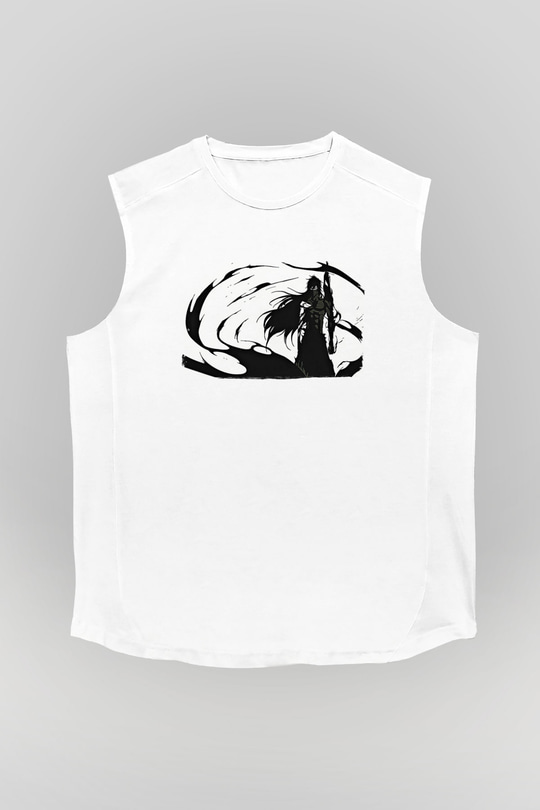 Bleach Baskılı Beyaz Unisex Kolsuz Tişört - Tshirt