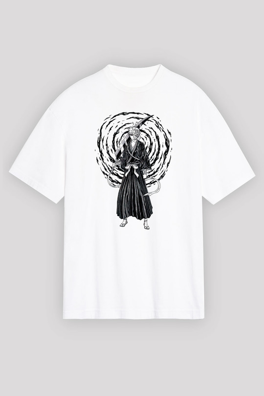 Bleach Baskılı Beyaz Unisex Oversize Tişört - Tshirt