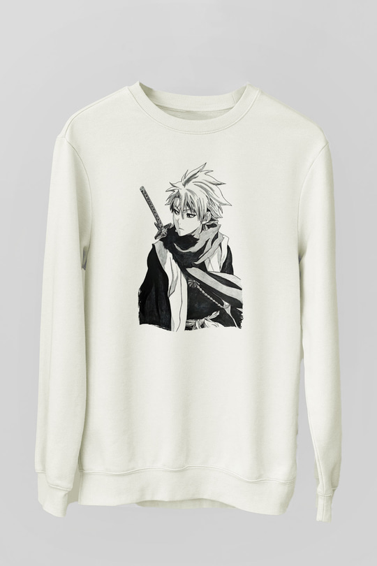 Bleach Baskılı Beyaz Unisex Sweatshirt
