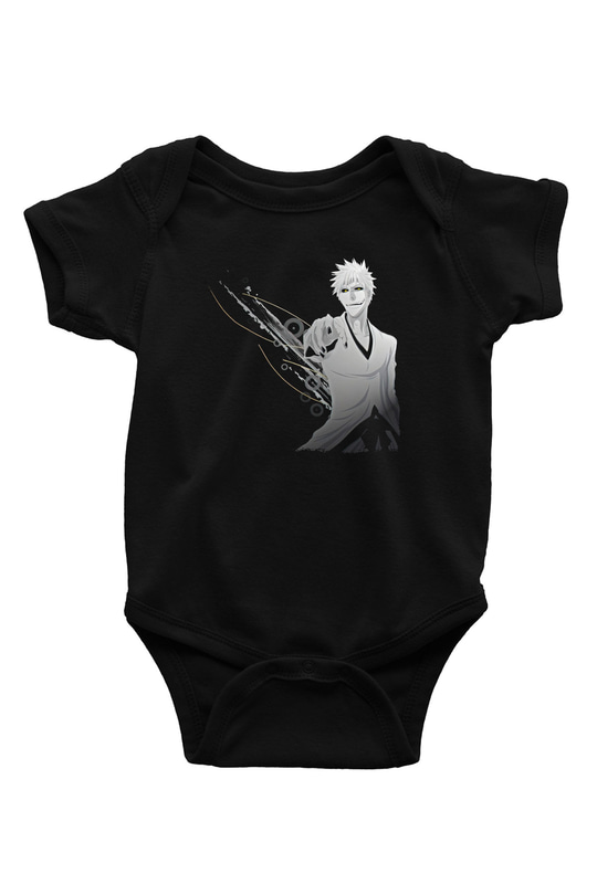 Bleach Baskılı Unisex Siyah Bebek Body - Zıbın