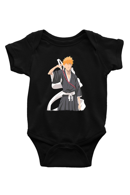 Bleach Baskılı Unisex Siyah Bebek Body - Zıbın