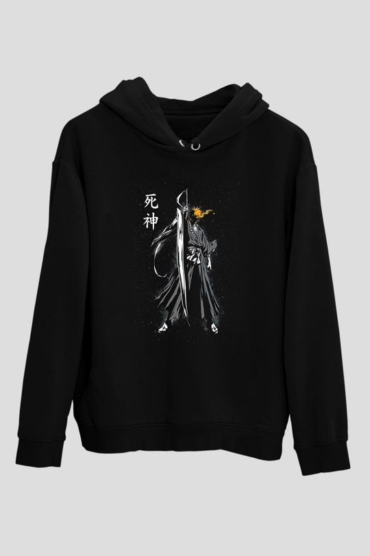 Bleach Baskılı Unisex Siyah Hoodie