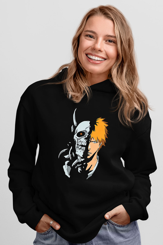 Bleach Baskılı Unisex Siyah Hoodie