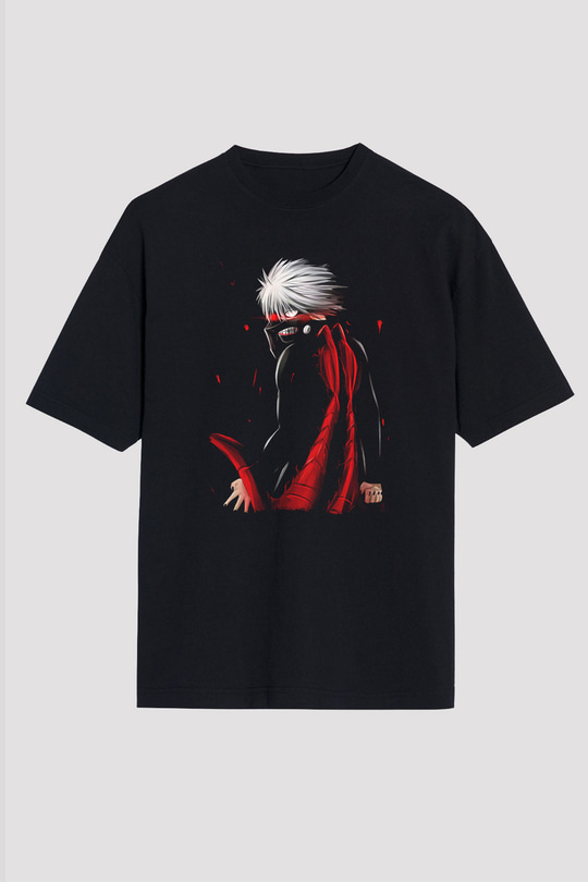 Bleach Baskılı Unisex Siyah Oversize Tişört - Tshirt