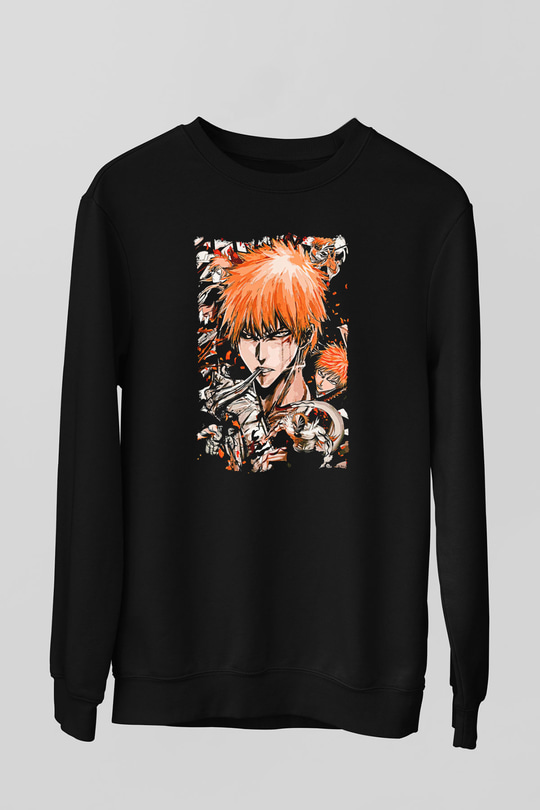 Bleach Baskılı Unisex Siyah Sweatshirt