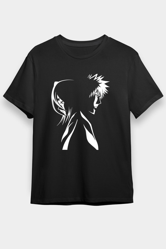 Bleach Baskılı Unisex Siyah Tişört - Tshirt