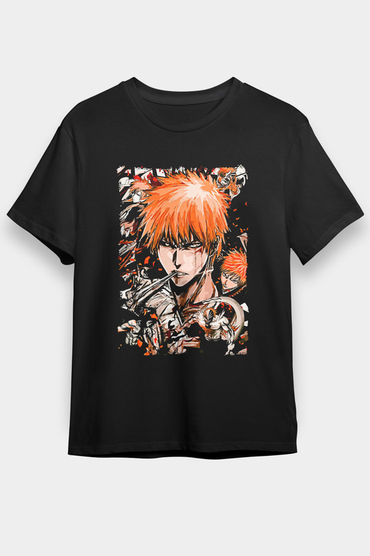 Bleach Baskılı Unisex Siyah Tişört - Tshirt