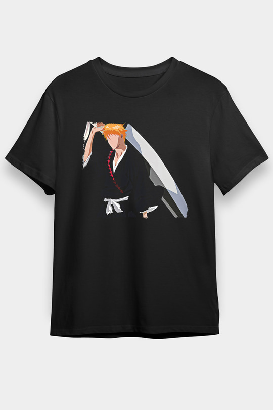 Bleach Baskılı Unisex Siyah Tişört - Tshirt