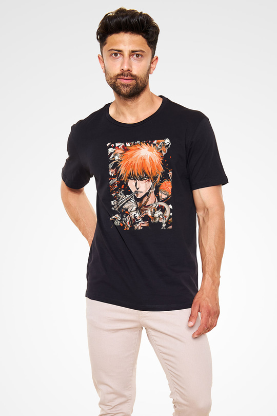 Bleach Baskılı Unisex Siyah Tişört - Tshirt