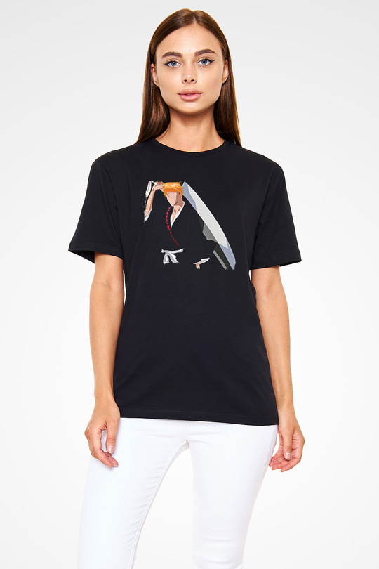 Bleach Baskılı Unisex Siyah Tişört - Tshirt
