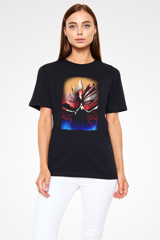 Bleach Baskılı Unisex Siyah Tişört - Tshirt