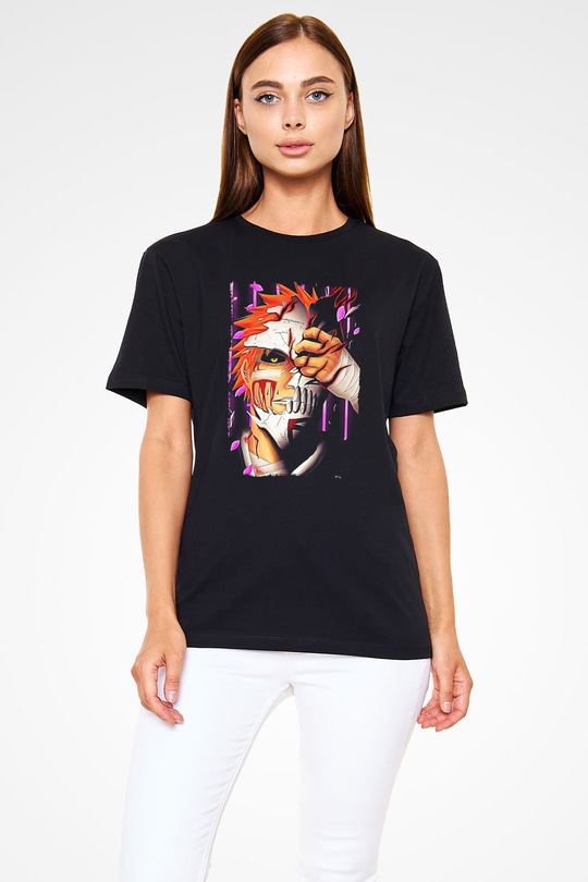 Bleach Baskılı Unisex Siyah Tişört - Tshirt