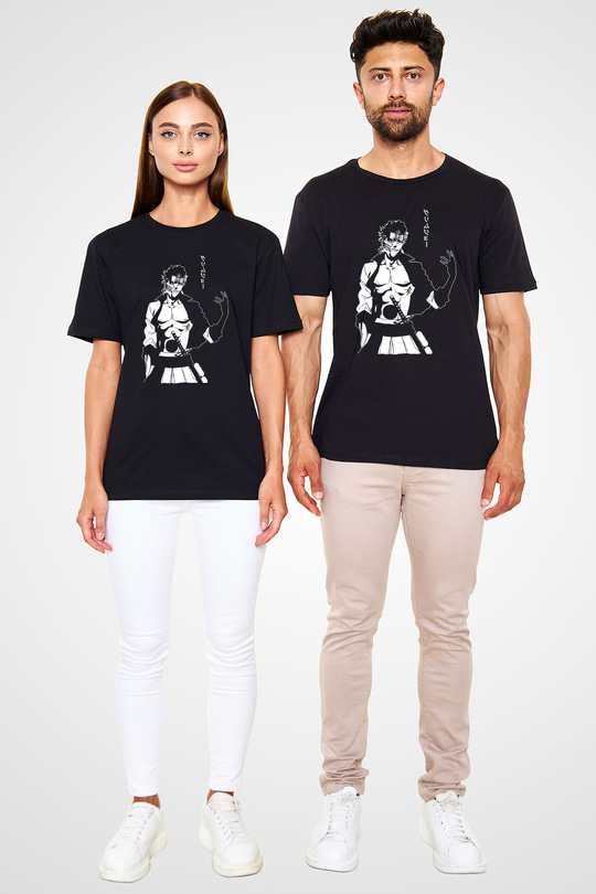 Bleach Baskılı Unisex Siyah Tişört - Tshirt