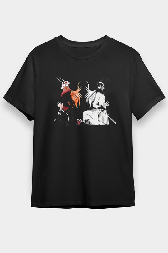 Bleach Baskılı Unisex Siyah Tişört - Tshirt