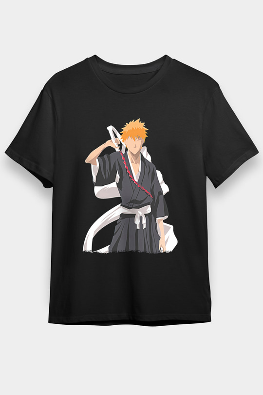 Bleach Baskılı Unisex Siyah Tişört - Tshirt