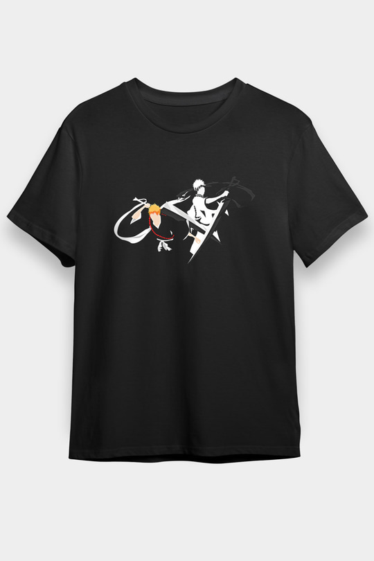 Bleach Baskılı Unisex Siyah Tişört - Tshirt