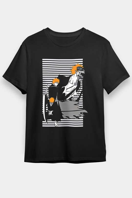 Bleach Baskılı Unisex Siyah Tişört - Tshirt