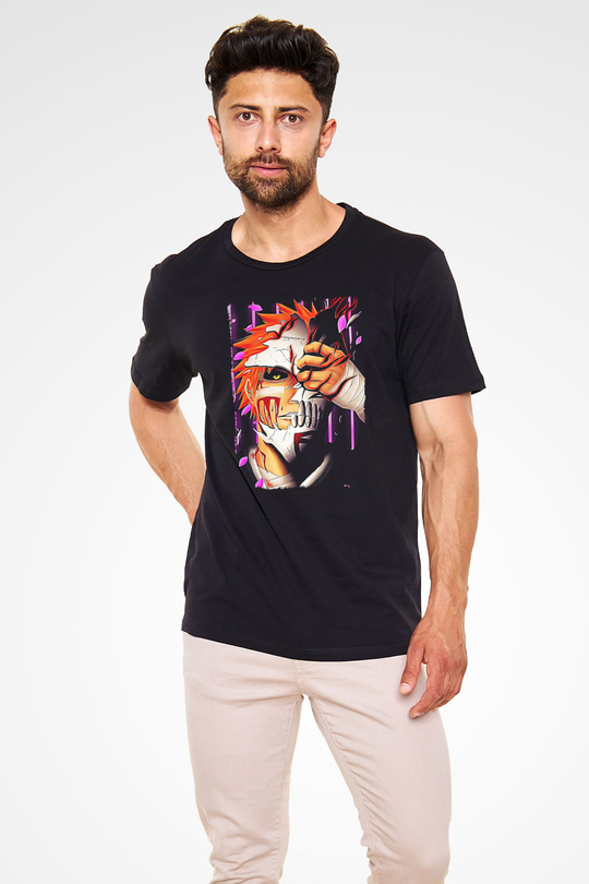 Bleach Baskılı Unisex Siyah Tişört - Tshirt