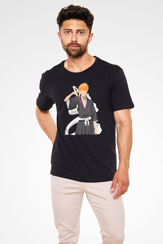 Bleach Baskılı Unisex Siyah Tişört - Tshirt