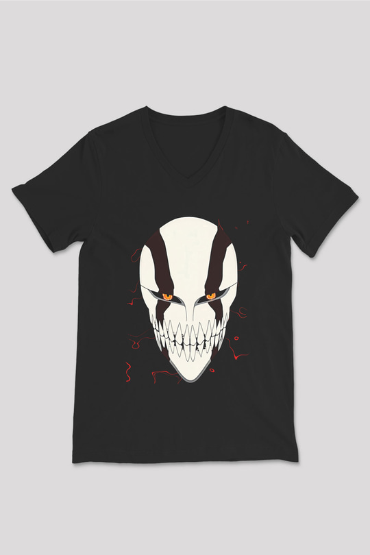 Bleach Baskılı Unisex Siyah V Yaka Tişört - Tshirt
