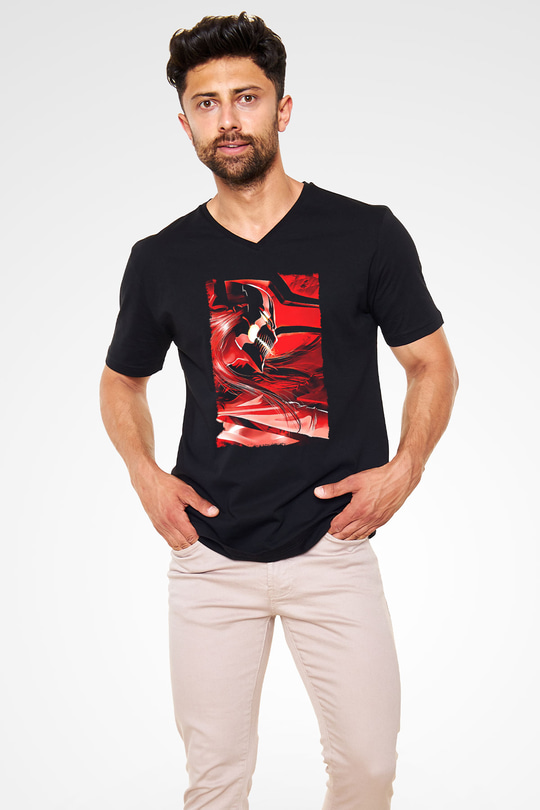 Bleach Baskılı Unisex Siyah V Yaka Tişört - Tshirt
