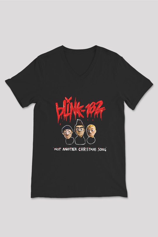 Blink-182 Baskılı Unisex Siyah V Yaka Tişört