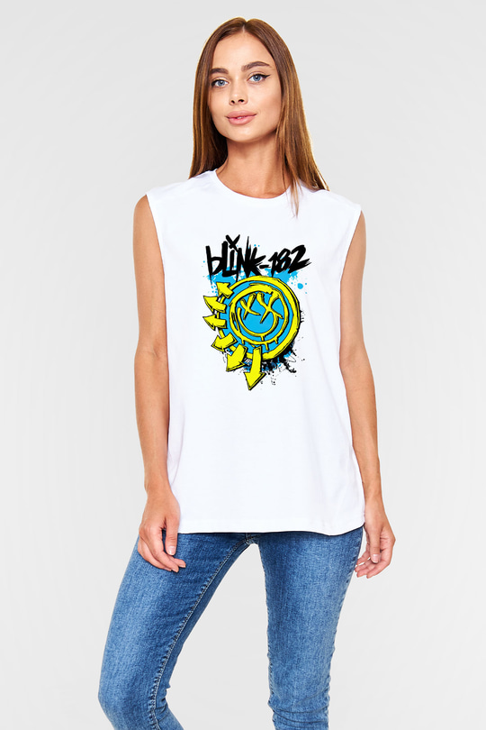 Blink 182 Beyaz Unisex Kolsuz Tişört