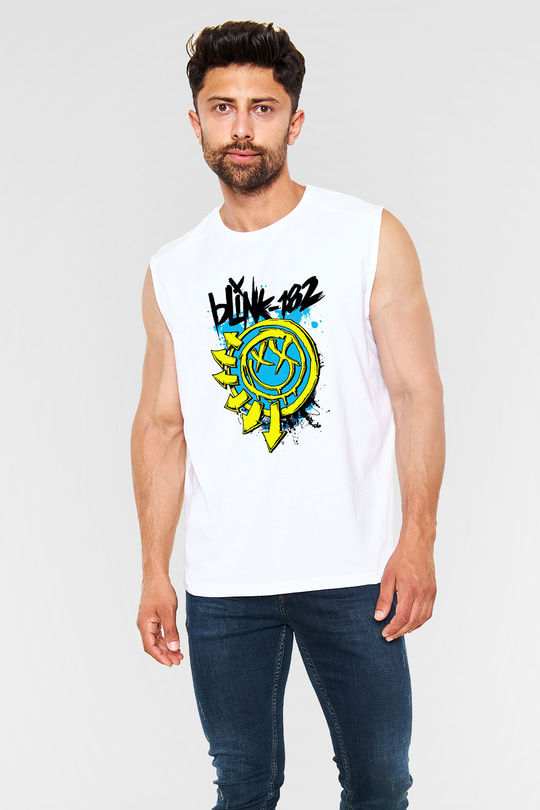 Blink 182 Beyaz Unisex Kolsuz Tişört