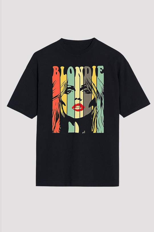 Blondie - Debbie Harry Baskılı Unisex Siyah Oversize Tişört - Tshirt