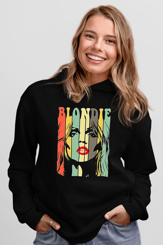 Blondie - Debbie Harry Baskılı Unisex Siyah Kapüşonlu Sweatshirt