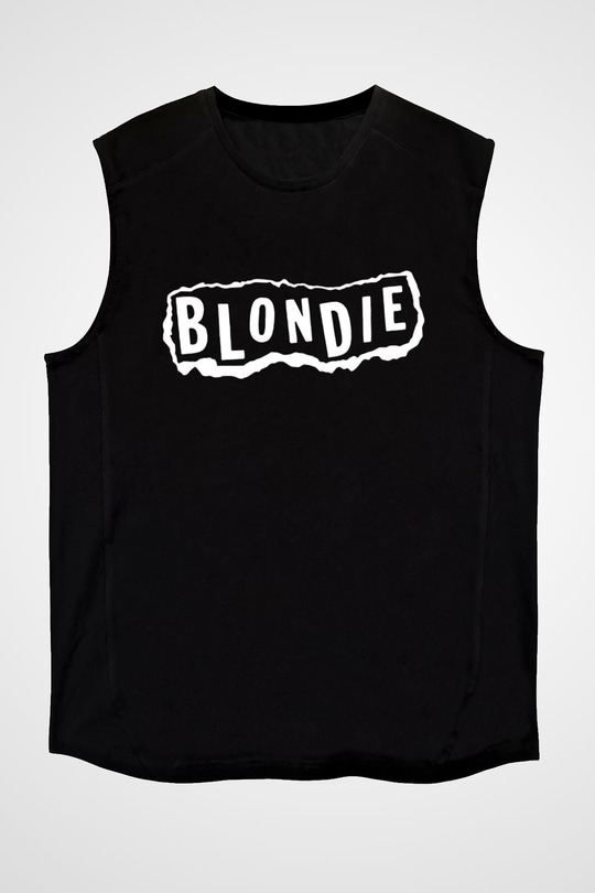 Blondie - Debbie Harry Baskılı Unisex Siyah Kolsuz Tişört - Tshirt