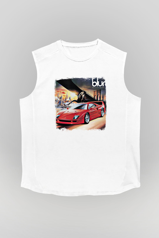 Blur Baskılı Unisex Beyaz Kolsuz Tişört