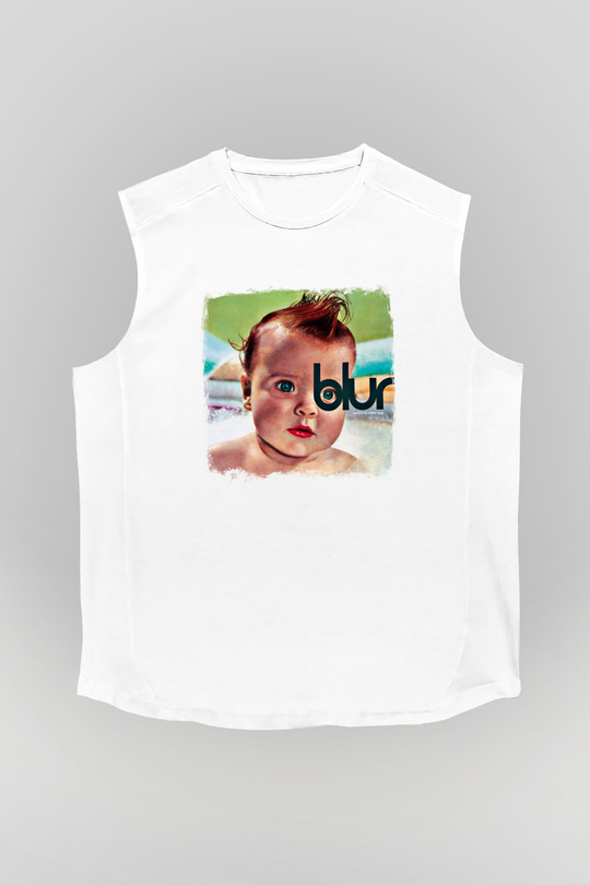 Blur Baskılı Unisex Beyaz Kolsuz Tişört