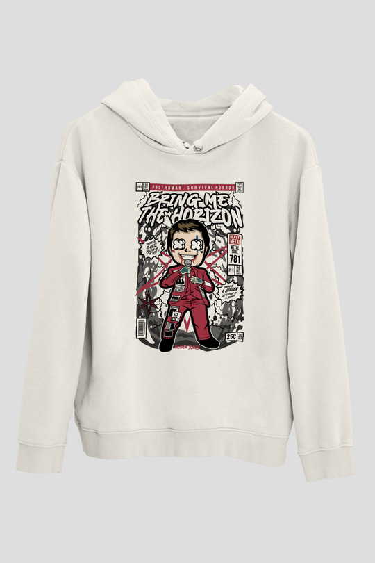 BMTH Baskılı Unisex Beyaz Hoodie