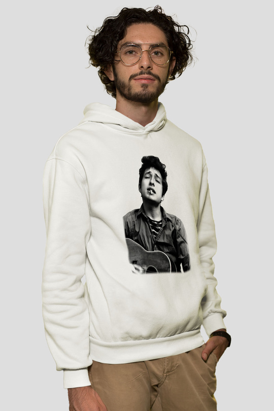 Bob Dylan Beyaz Unisex Kapşonlu Sweatshirt