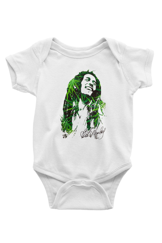Bob Marley Baskılı Beyaz Unisex Bebek Body - Zıbın