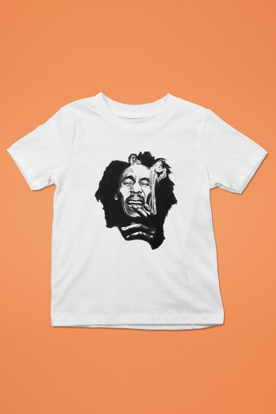 Bob Marley Baskılı Beyaz Unisex Çocuk Tişört