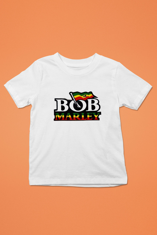 Bob Marley Baskılı Beyaz Unisex Çocuk Tişört