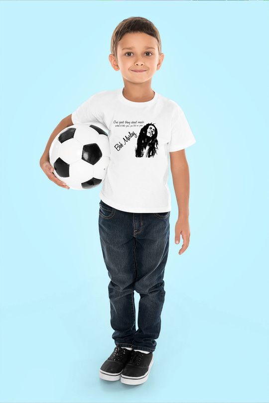 Bob Marley Baskılı Beyaz Unisex Çocuk Tişört