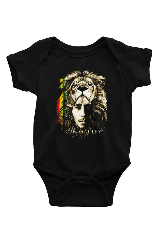 Bob Marley Baskılı Siyah Bebek Body - Zıbın