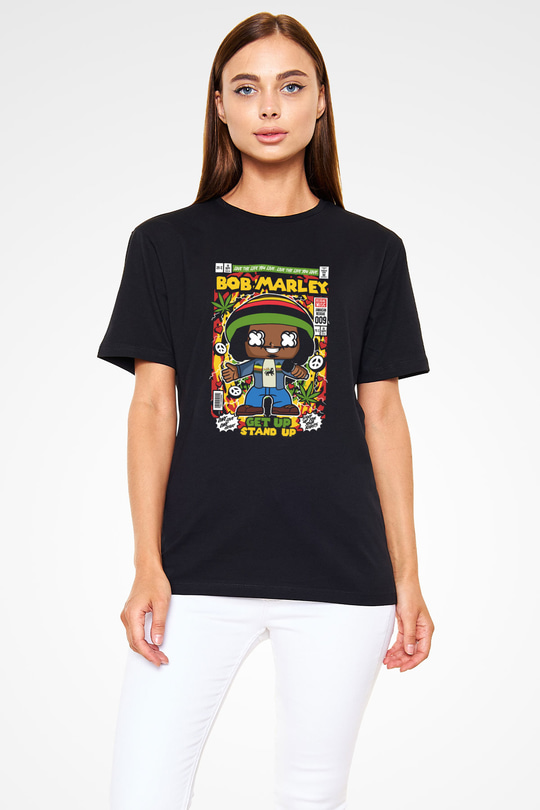 Bob Marley Baskılı Unisex Siyah Tişört