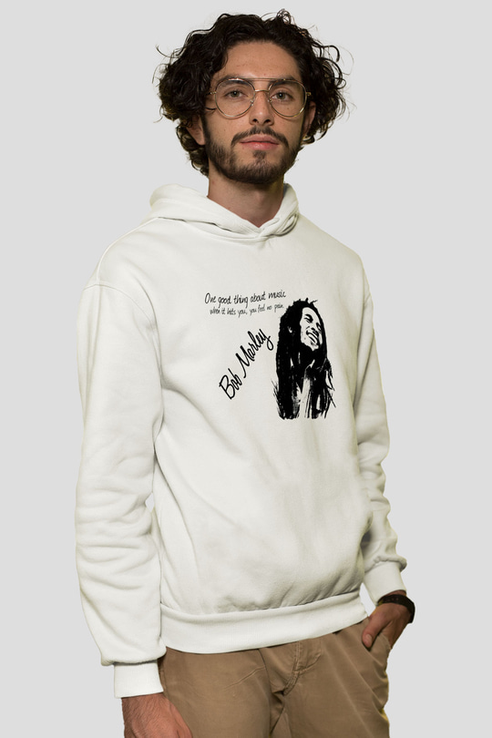 Bob Marley Beyaz Unisex Kapşonlu Sweatshirt