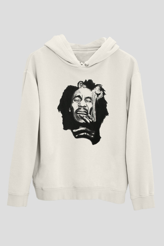 Bob Marley Beyaz Unisex Kapşonlu Sweatshirt